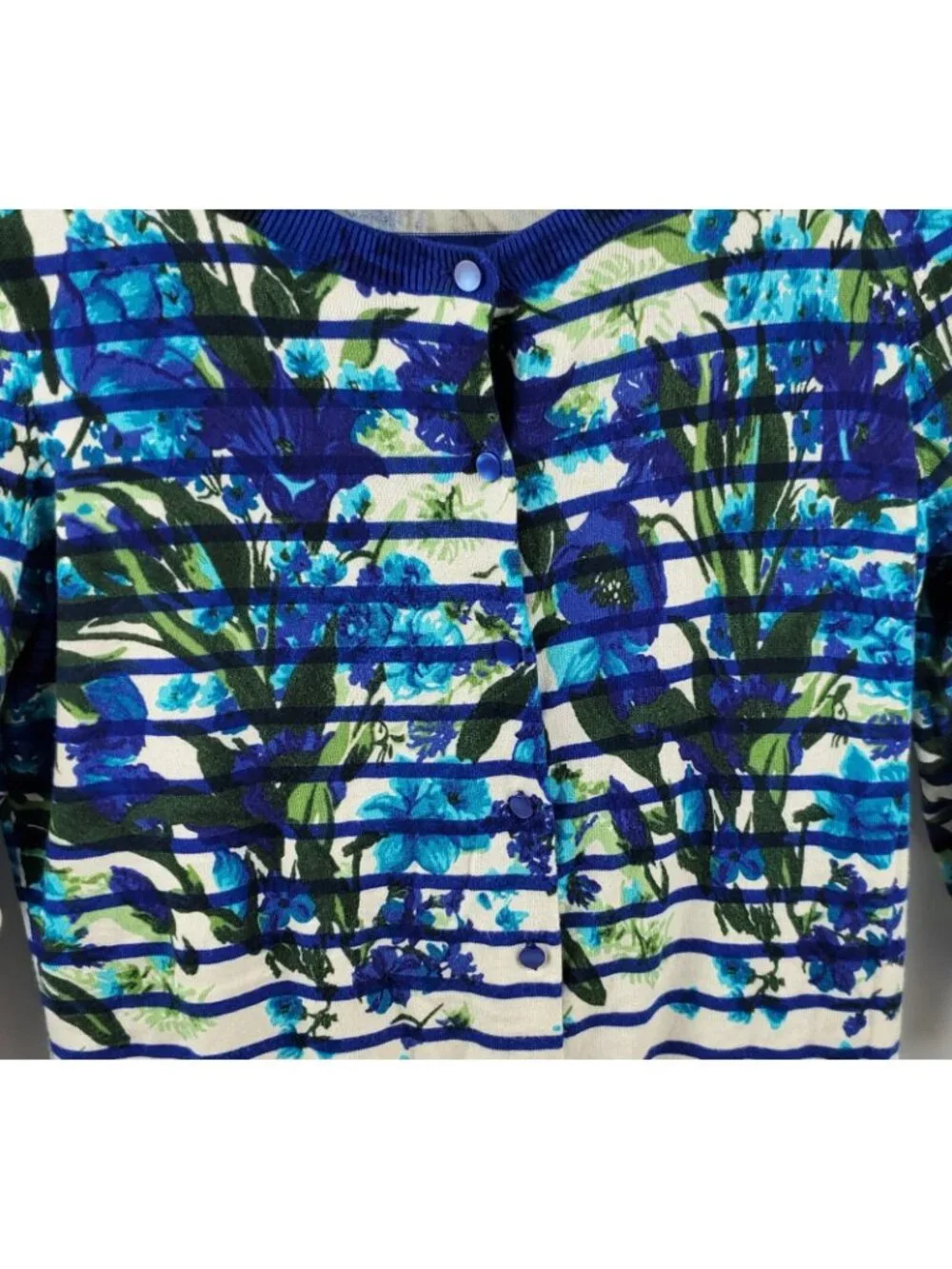 Talbots Sweater Women Large Floral Long Sleeve Button Up Blue Green Cream